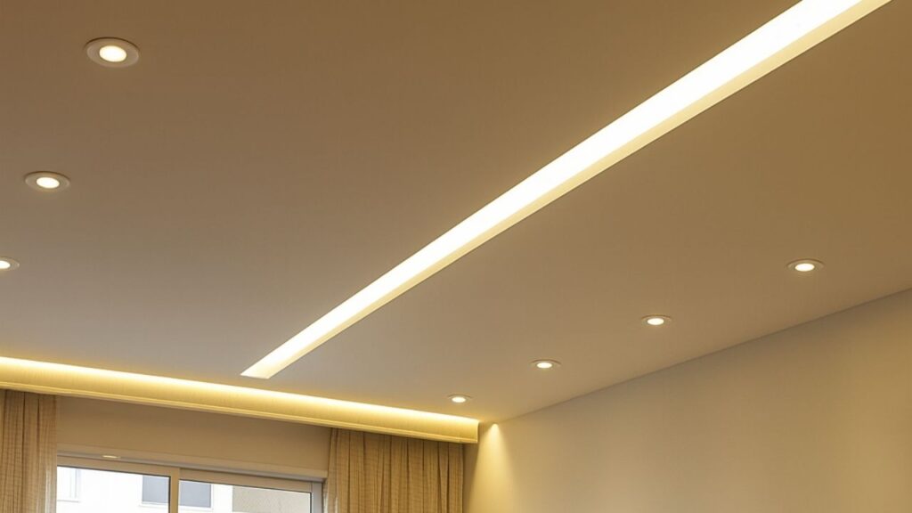 sanca de gesso com rastro de luz colocada no teto de um apartamento residencial