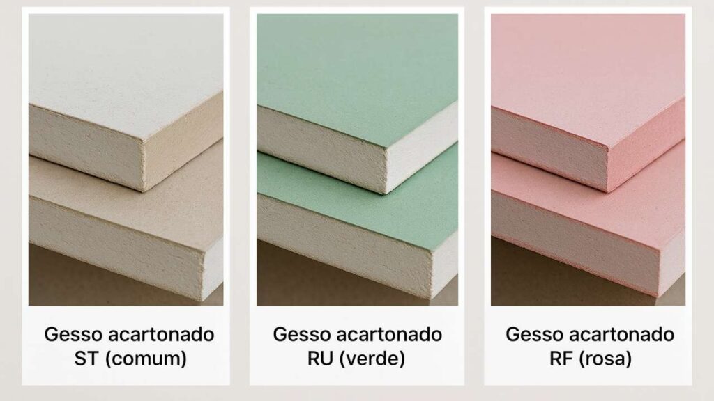 os três principais tipos de gesso acartonado